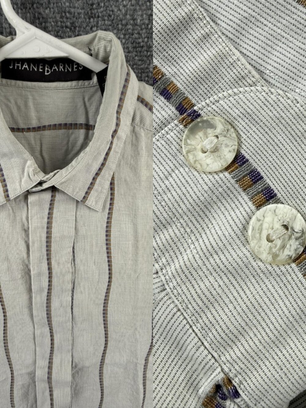 Jhane Barnes Cotton Striped Large Gray Long Sleeve Button Up Men Shirt Spread
